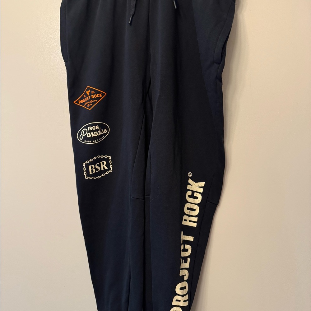 Under Armour Project Rock Pants Men XL Black Jogger Sweatpants Iron Paradise